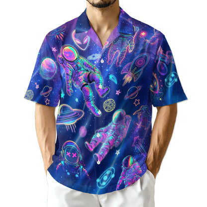 Azhawaiian Neon Astronauts Planets Hawaiian Shirt for Men