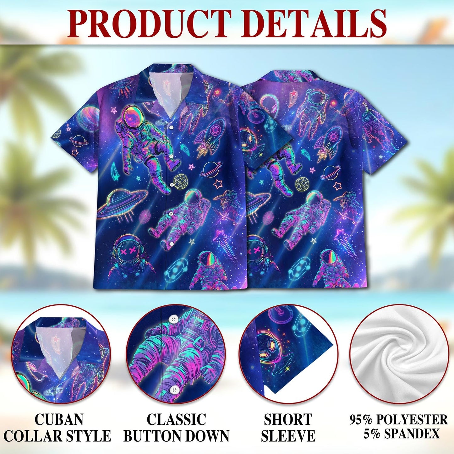 Neon Astronauts Planets Hawaiian Shirt for Men, Button Down Aloha Shirt - Azhawaiian