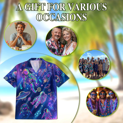 Neon Astronauts Planets Hawaiian Shirt for Men, Button Down Aloha Shirt - Azhawaiian