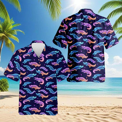 Crocodile Pattern Hawaiian Shirt for Men, Button Down Aloha Shirt - Azhawaiian