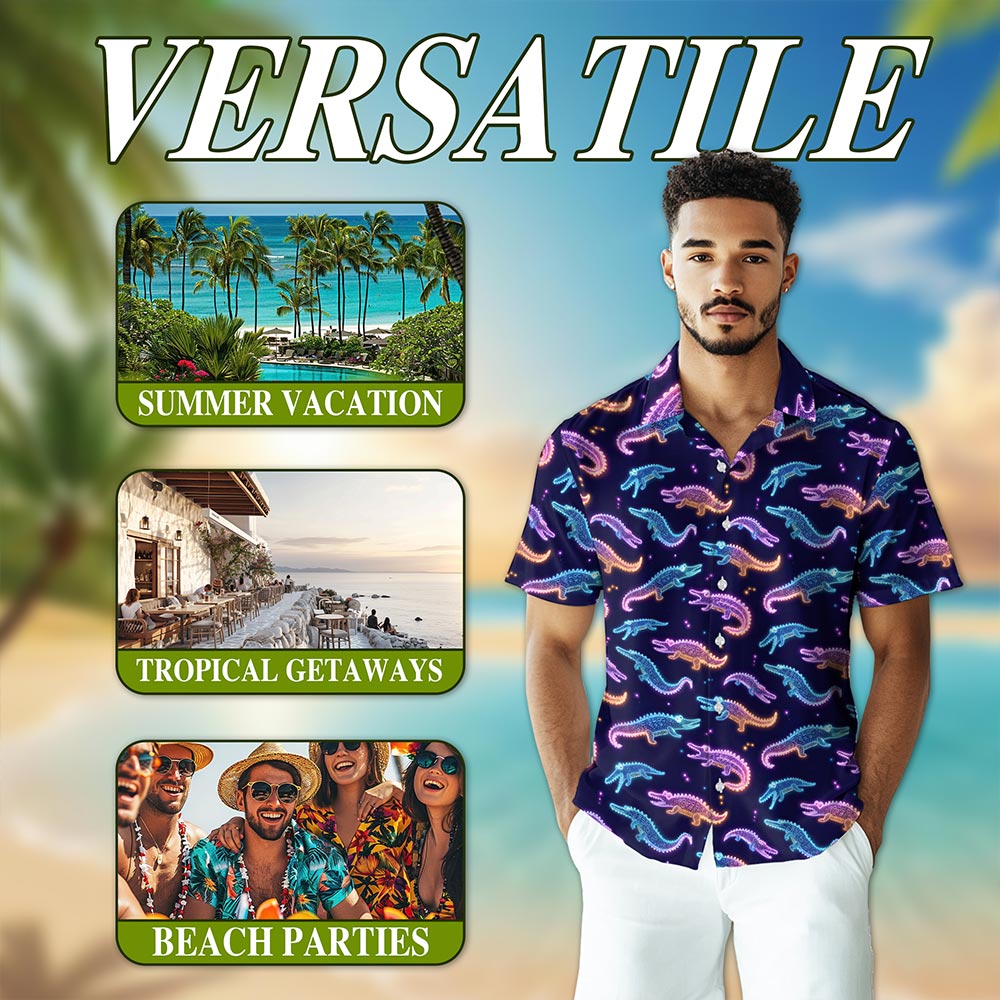 Crocodile Pattern Hawaiian Shirt for Men, Button Down Aloha Shirt - Azhawaiian
