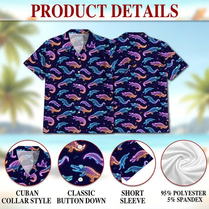 Crocodile Pattern Hawaiian Shirt for Men, Button Down Aloha Shirt - Azhawaiian