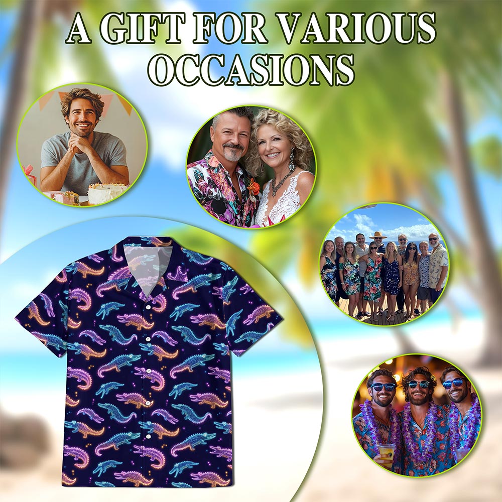 Crocodile Pattern Hawaiian Shirt for Men, Button Down Aloha Shirt - Azhawaiian