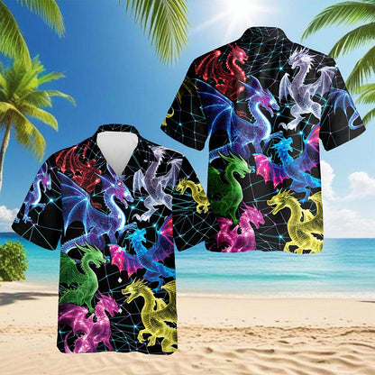 Neon Dragon Hawaiian Shirt for Men, Button Down Aloha Shirt - Azhawaiian