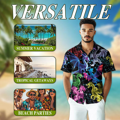 Neon Dragon Hawaiian Shirt for Men, Button Down Aloha Shirt - Azhawaiian