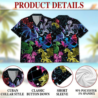 Neon Dragon Hawaiian Shirt for Men, Button Down Aloha Shirt - Azhawaiian