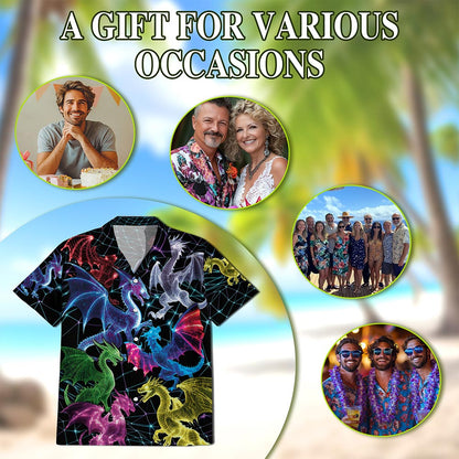 Neon Dragon Hawaiian Shirt for Men, Button Down Aloha Shirt - Azhawaiian