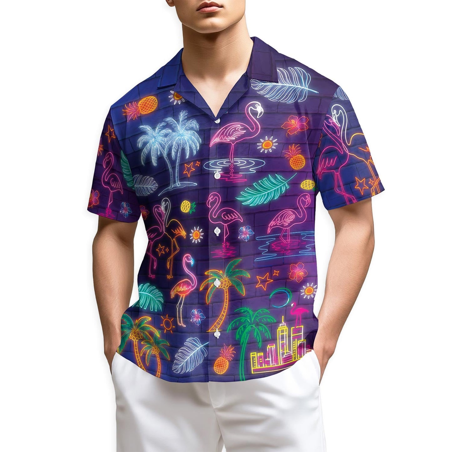 Azhawaiian Neon Flamingo Hawaiian Shirt for Men