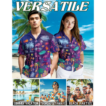 Neon Flamingo Hawaiian Shirt for Men, Button Down Aloha Shirt - Azhawaiian