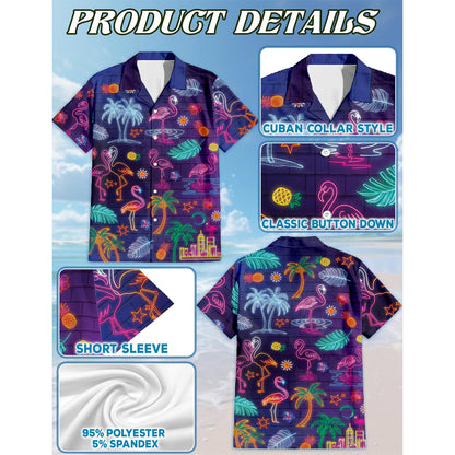 Neon Flamingo Hawaiian Shirt for Men, Button Down Aloha Shirt - Azhawaiian