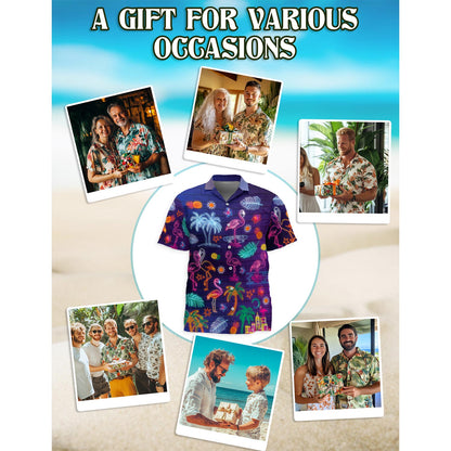 Neon Flamingo Hawaiian Shirt for Men, Button Down Aloha Shirt - Azhawaiian