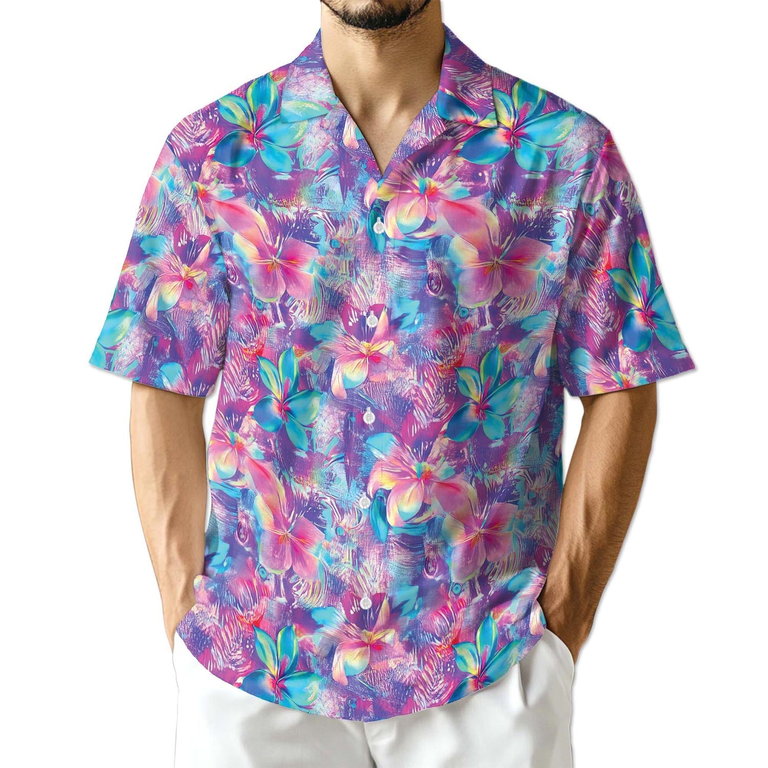 Azhawaiian Neon Flower Hawaiian Shirt for Men