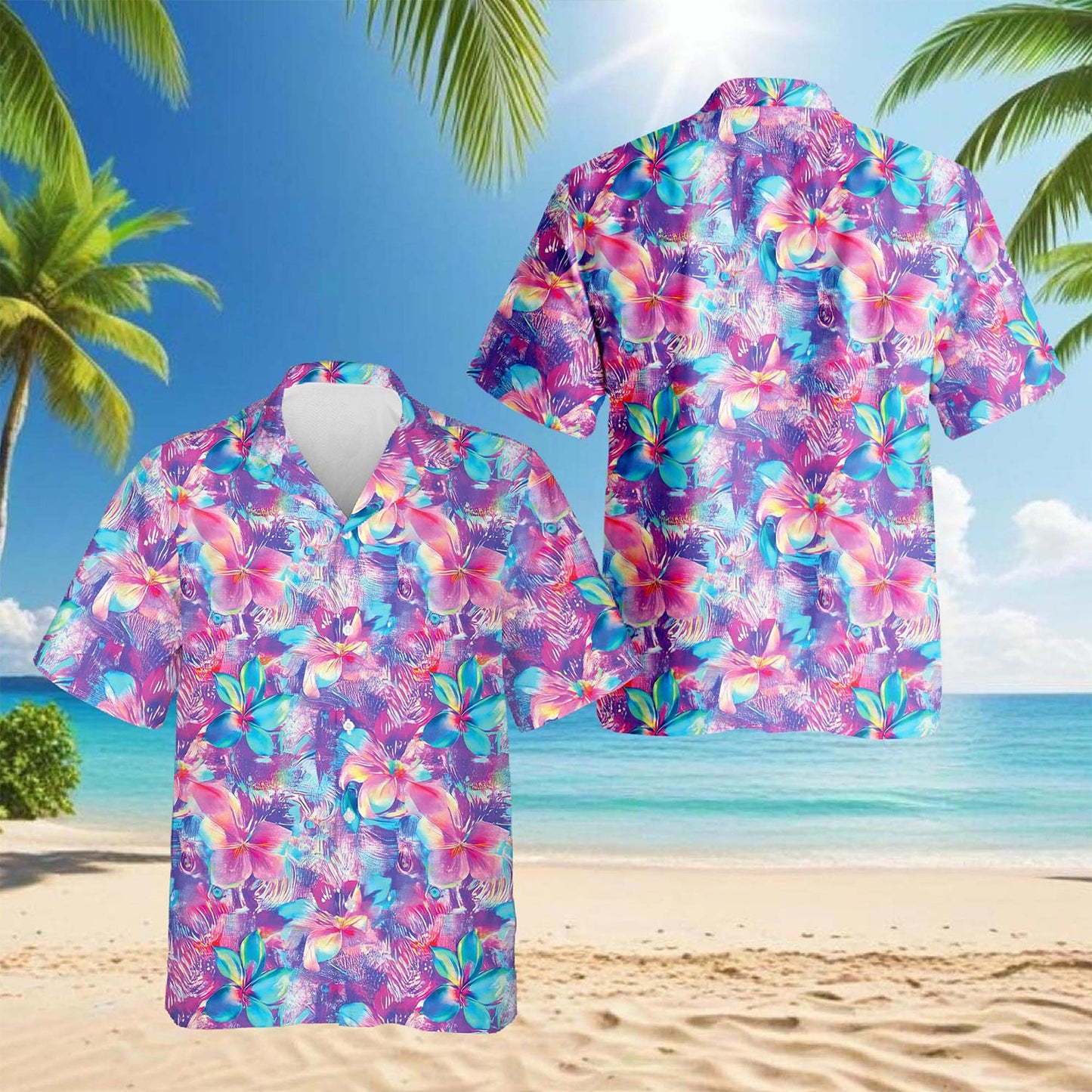 Neon Flower Hawaiian Shirt for Men, Button Down Aloha Shirt - Azhawaiian