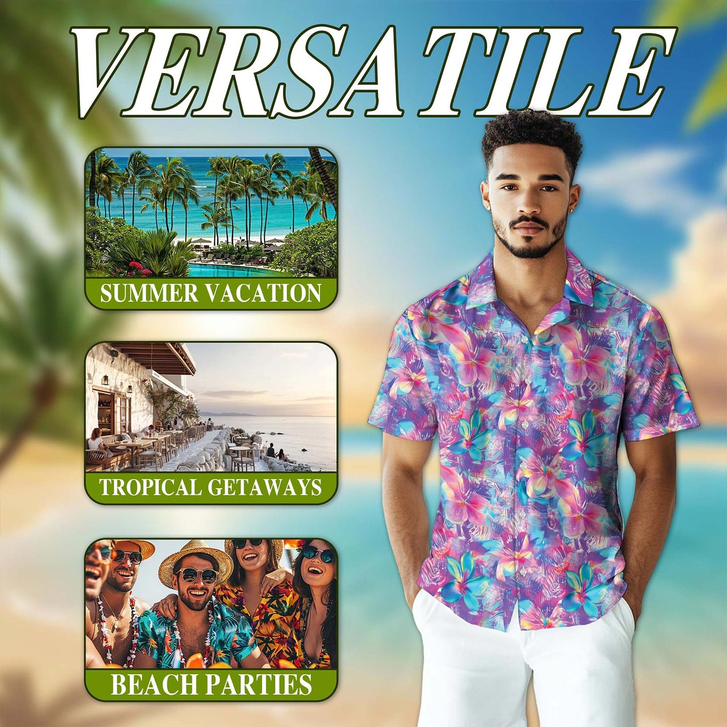 Neon Flower Hawaiian Shirt for Men, Button Down Aloha Shirt - Azhawaiian
