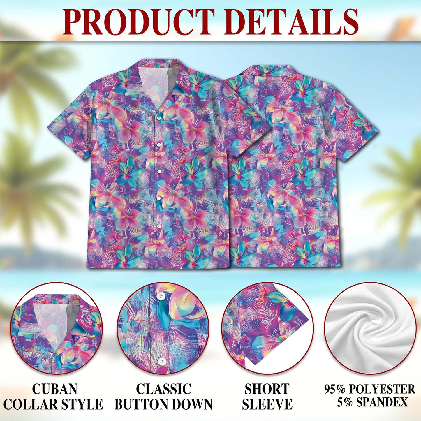Neon Flower Hawaiian Shirt for Men, Button Down Aloha Shirt - Azhawaiian