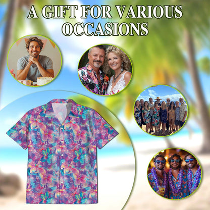 Neon Flower Hawaiian Shirt for Men, Button Down Aloha Shirt - Azhawaiian