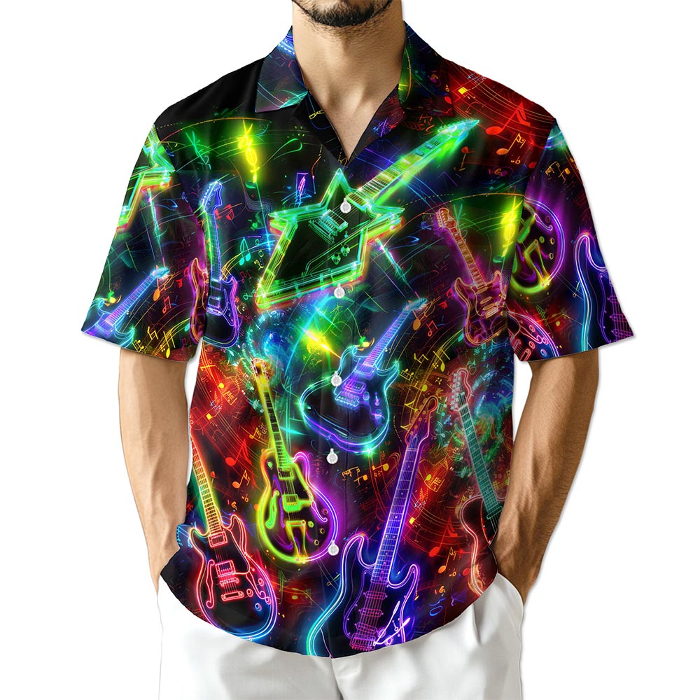 Azhawaiian Neon Guitar Hawaiian Shirt for Men