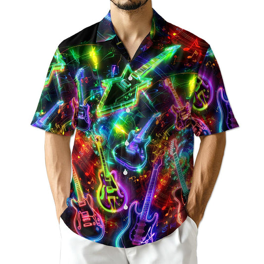 Azhawaiian Neon Guitar Hawaiian Shirt for Men