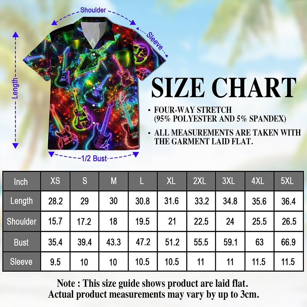 Neon Guitar Hawaiian Shirt for Men, Button Down Aloha Shirt - Azhawaiian