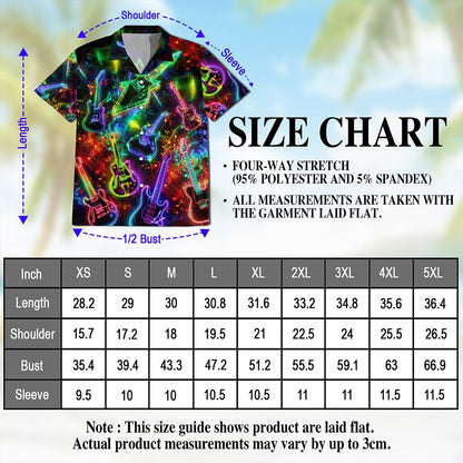 Neon Guitar Hawaiian Shirt for Men, Button Down Aloha Shirt - Azhawaiian