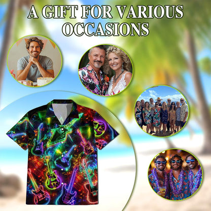 Neon Guitar Hawaiian Shirt for Men, Button Down Aloha Shirt - Azhawaiian