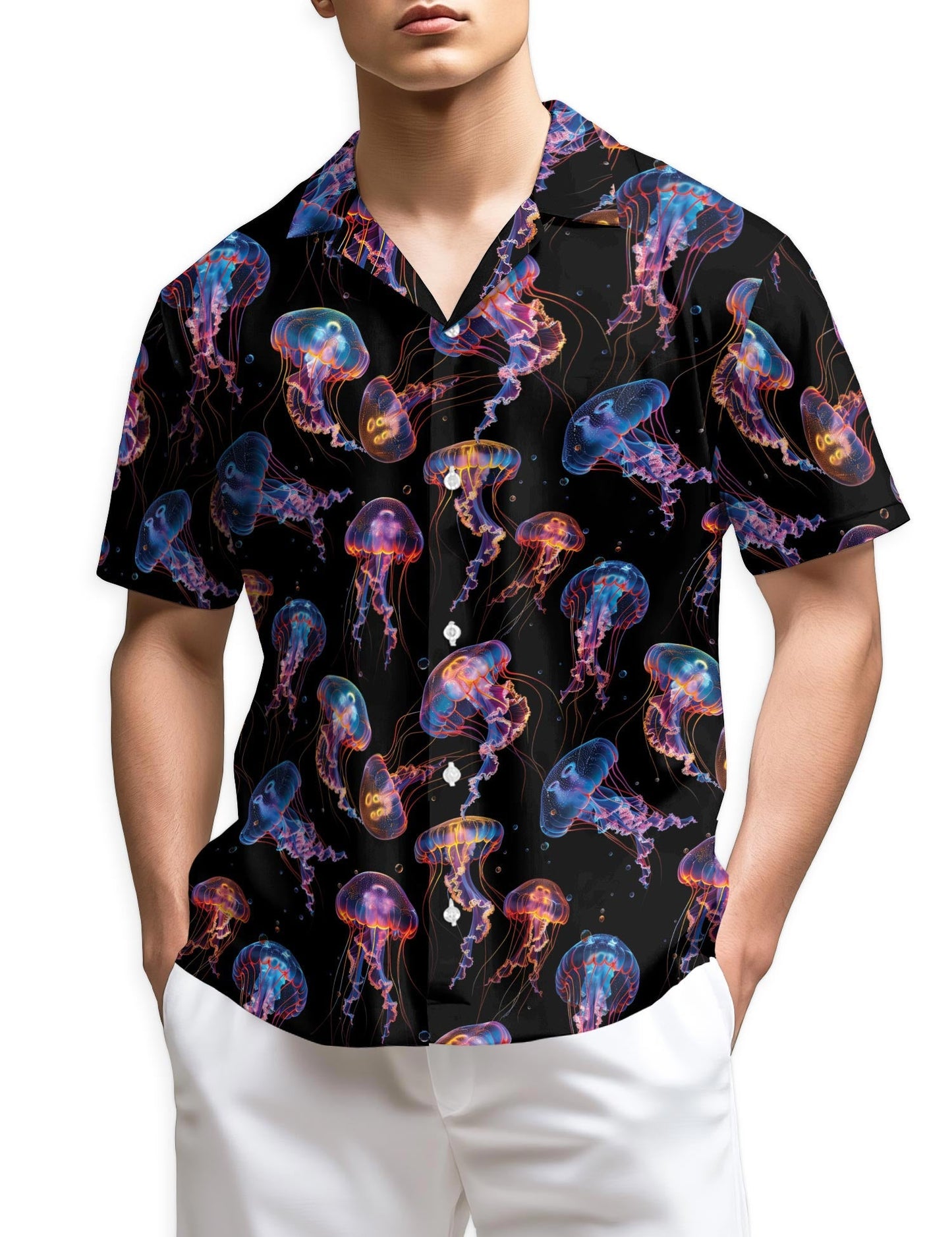 Azhawaiian Neon Jellyfish Hawaiian Shirt for Men