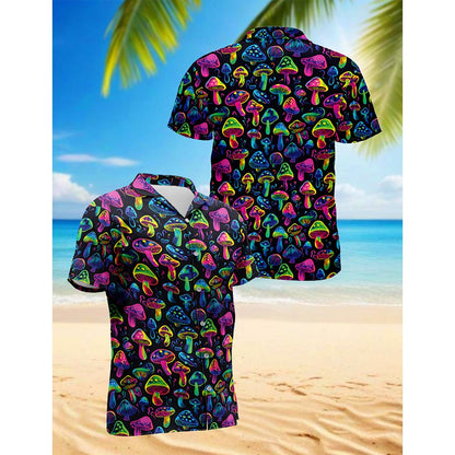 Neon Mushroom Hawaiian Shirt for Men, Button Down Aloha Shirt - Azhawaiian
