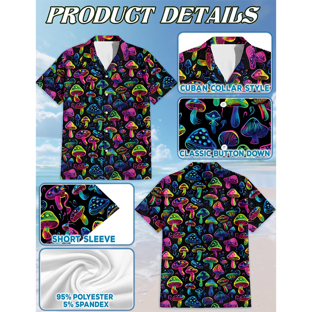 Neon Mushroom Hawaiian Shirt for Men, Button Down Aloha Shirt - Azhawaiian