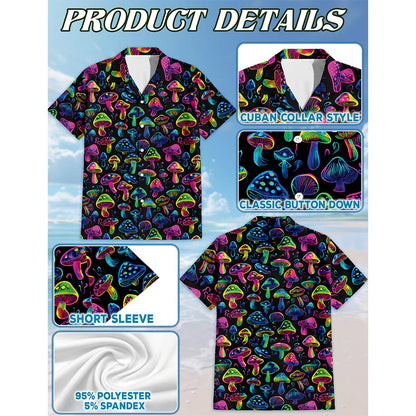 Neon Mushroom Hawaiian Shirt for Men, Button Down Aloha Shirt - Azhawaiian