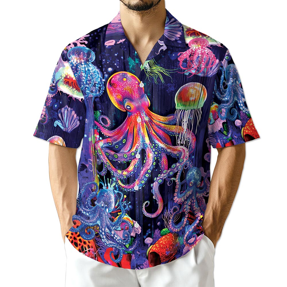Azhawaiian Neon Octopus Hawaiian Shirt for Men