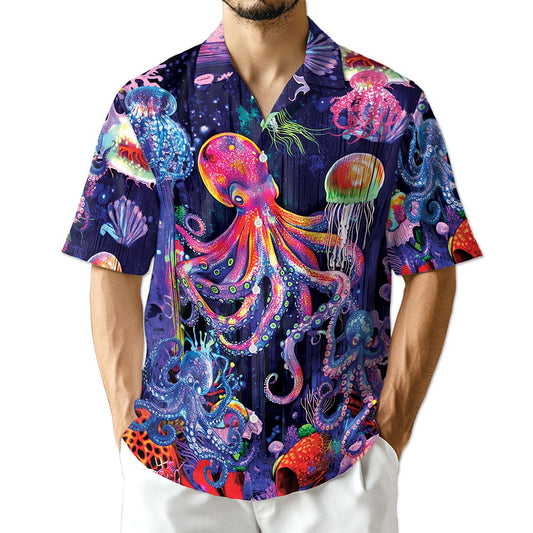 Azhawaiian Neon Octopus Hawaiian Shirt for Men
