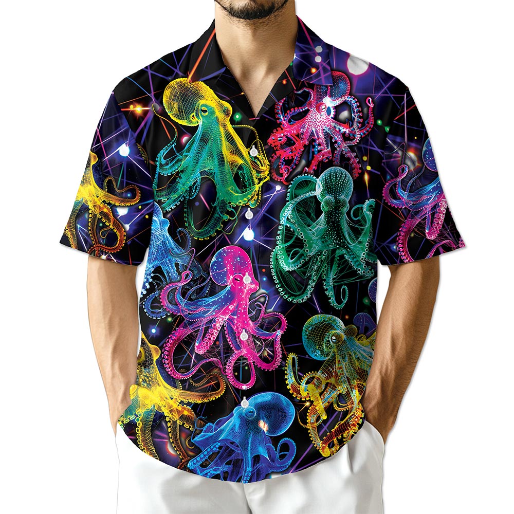 Azhawaiian Neon Octopus Hawaiian Shirt for Men
