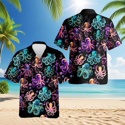 Neon Octopus Hawaiian Shirt for Men, Button Down Aloha Shirt - Azhawaiian