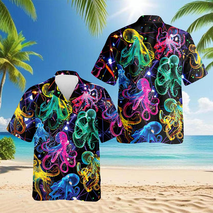 Neon Octopus Hawaiian Shirt for Men, Button Down Aloha Shirt - Azhawaiian