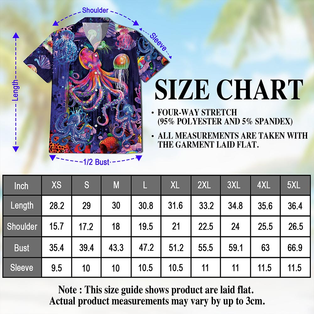 Neon Octopus Hawaiian Shirt for Men, Button Down Aloha Shirt - Azhawaiian