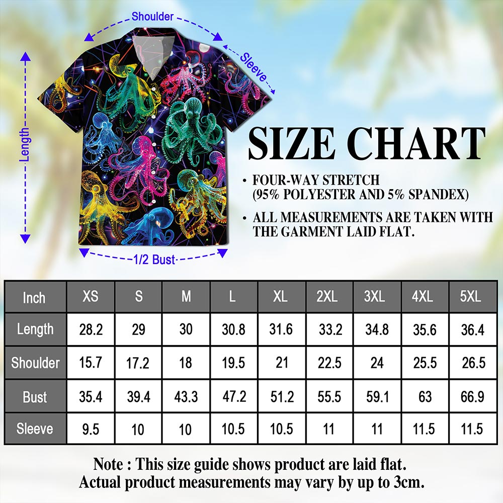 Neon Octopus Hawaiian Shirt for Men, Button Down Aloha Shirt - Azhawaiian
