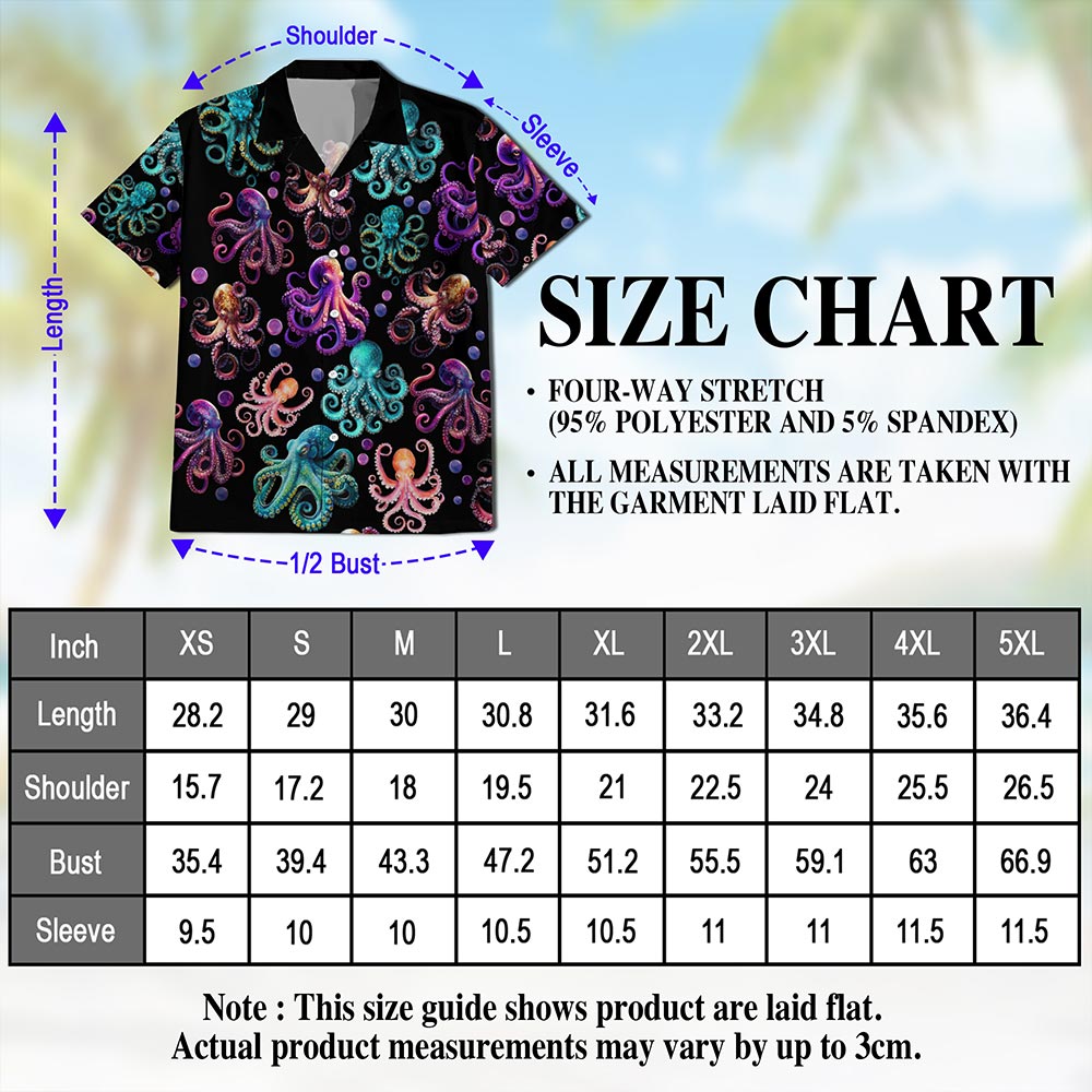 Neon Octopus Hawaiian Shirt for Men, Button Down Aloha Shirt - Azhawaiian