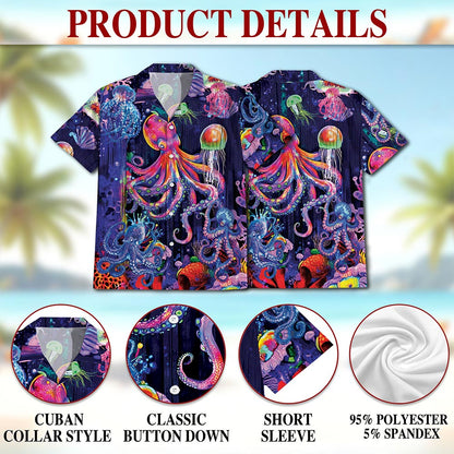 Neon Octopus Hawaiian Shirt for Men, Button Down Aloha Shirt - Azhawaiian