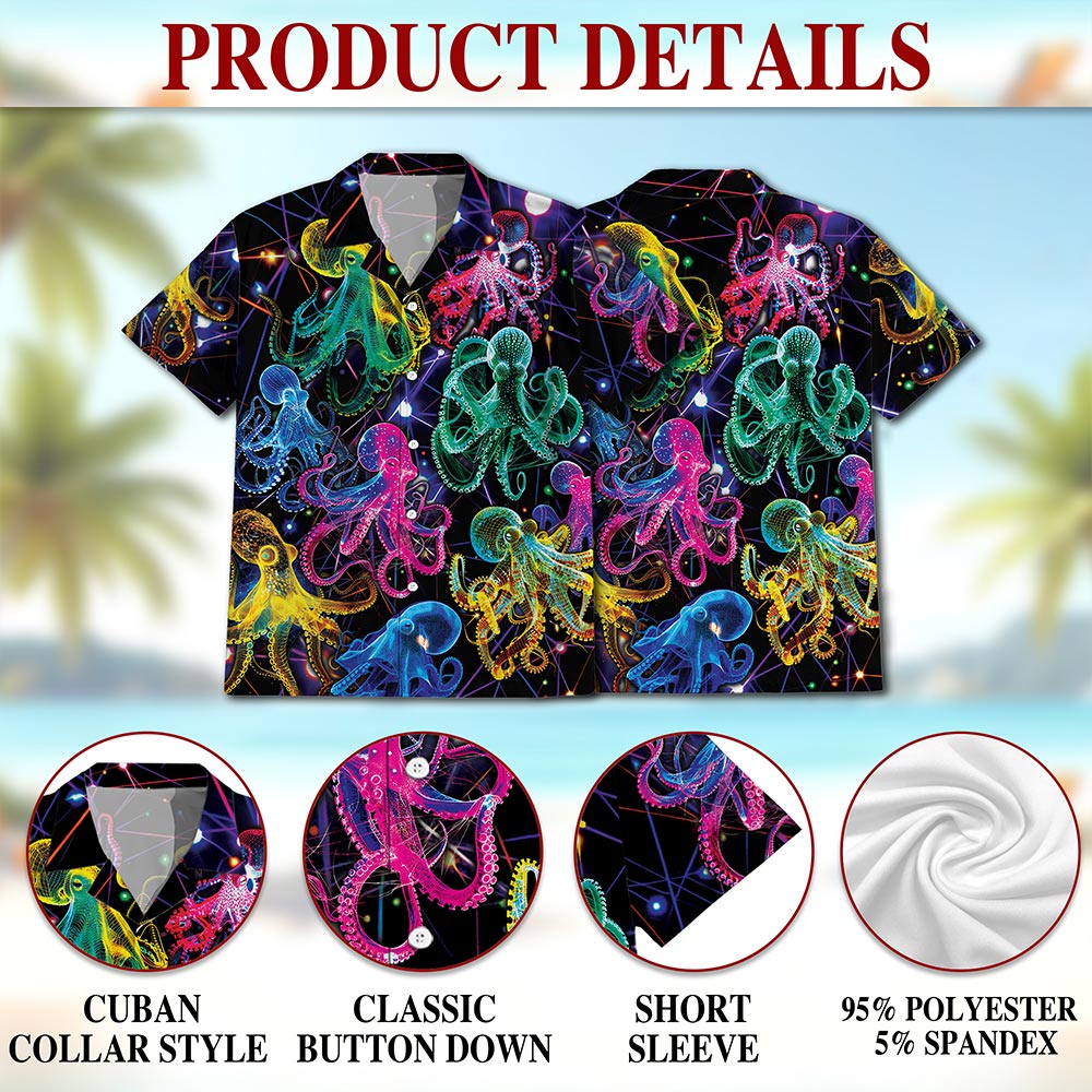 Neon Octopus Hawaiian Shirt for Men, Button Down Aloha Shirt - Azhawaiian
