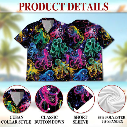 Neon Octopus Hawaiian Shirt for Men, Button Down Aloha Shirt - Azhawaiian