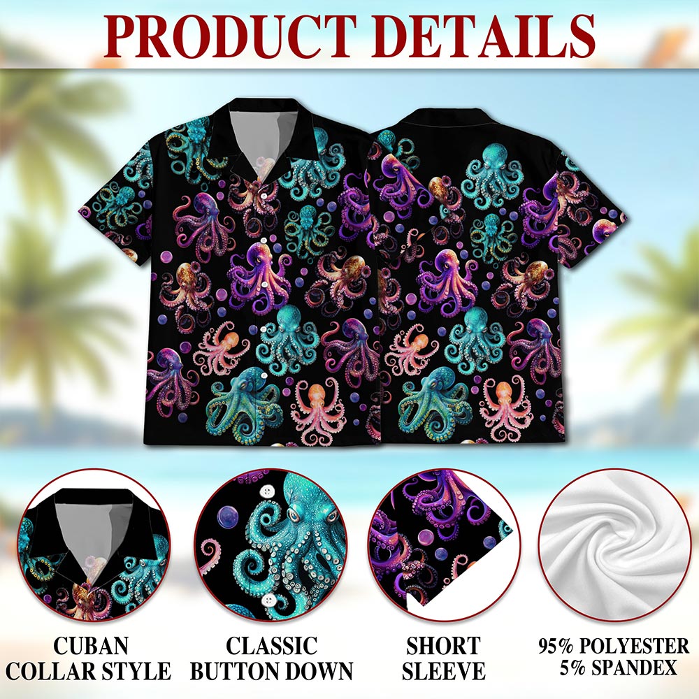 Neon Octopus Hawaiian Shirt for Men, Button Down Aloha Shirt - Azhawaiian