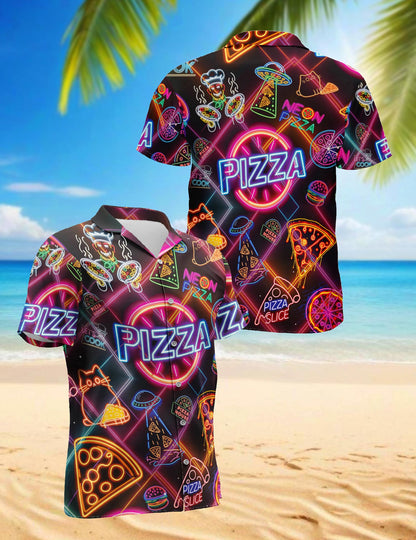 Neon Pizza Hawaiian Shirt for Men, Button Down Aloha Shirt - Azhawaiian