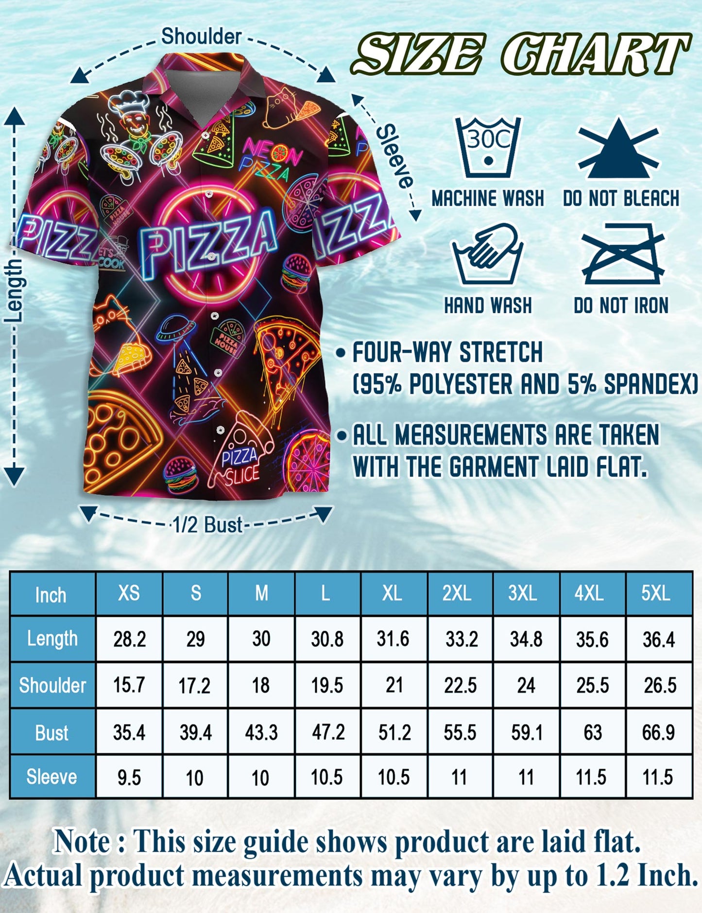 Neon Pizza Hawaiian Shirt for Men, Button Down Aloha Shirt - Azhawaiian