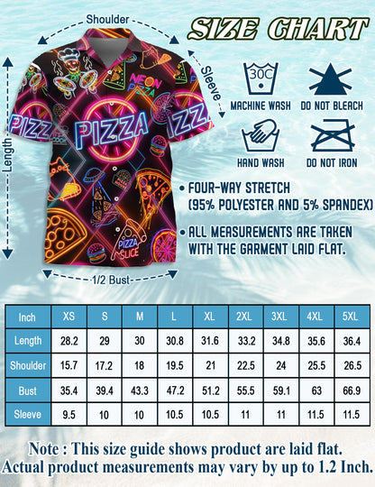 Neon Pizza Hawaiian Shirt for Men, Button Down Aloha Shirt - Azhawaiian