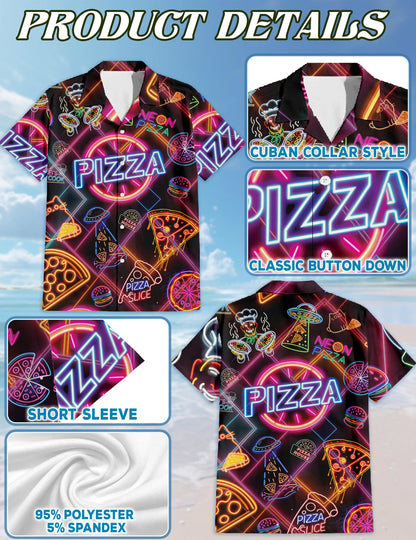 Neon Pizza Hawaiian Shirt for Men, Button Down Aloha Shirt - Azhawaiian