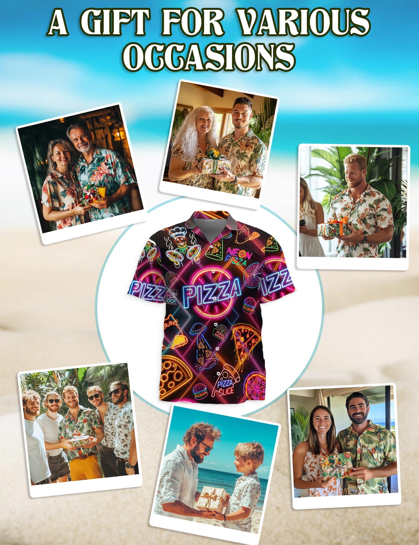 Neon Pizza Hawaiian Shirt for Men, Button Down Aloha Shirt - Azhawaiian