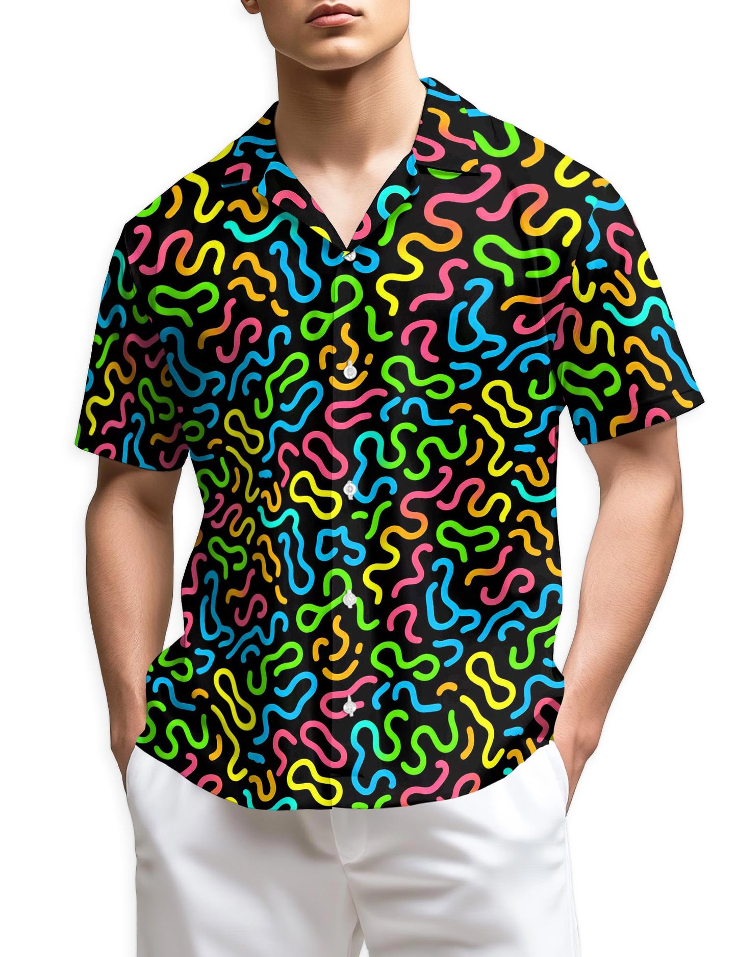 Azhawaiian Neon Scribble Art Hawaiian Shirt for Men