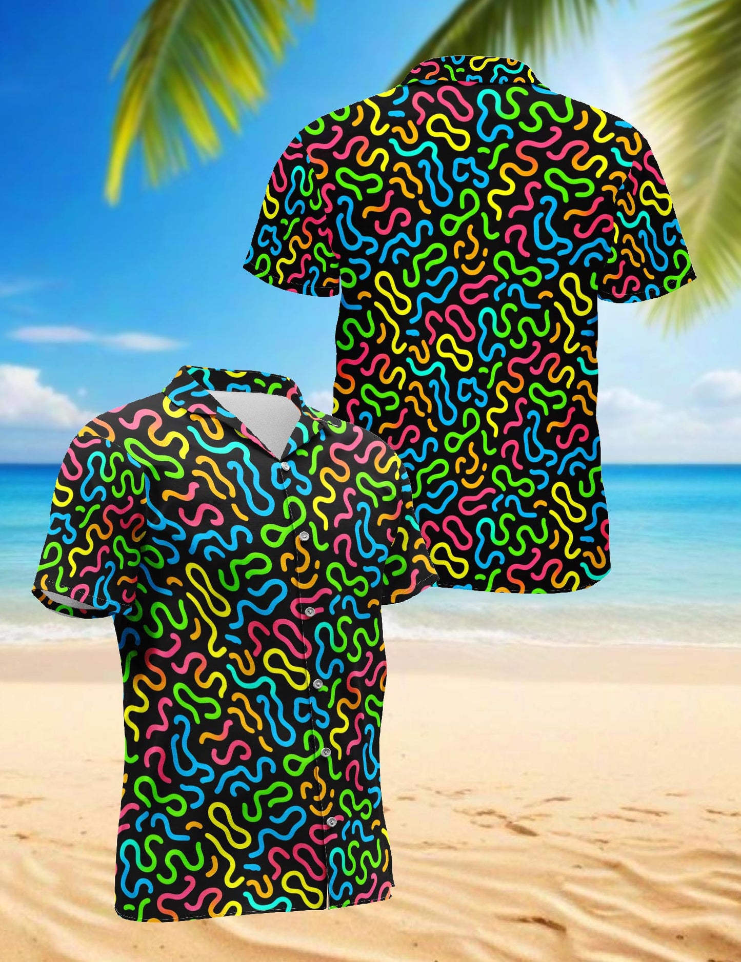 Neon Scribble Art Hawaiian Shirt for Men, Button Down Aloha Shirt - Azhawaiian