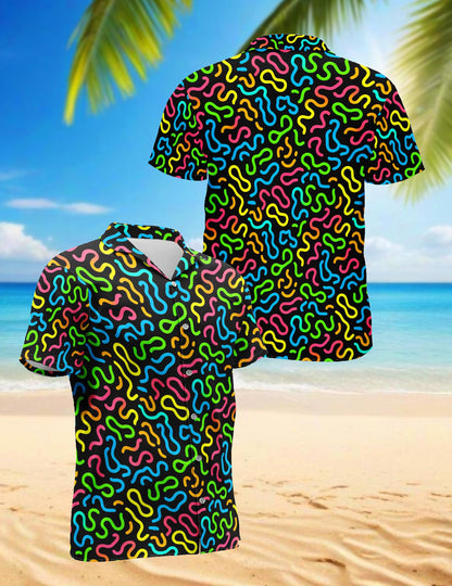 Neon Scribble Art Hawaiian Shirt for Men, Button Down Aloha Shirt - Azhawaiian