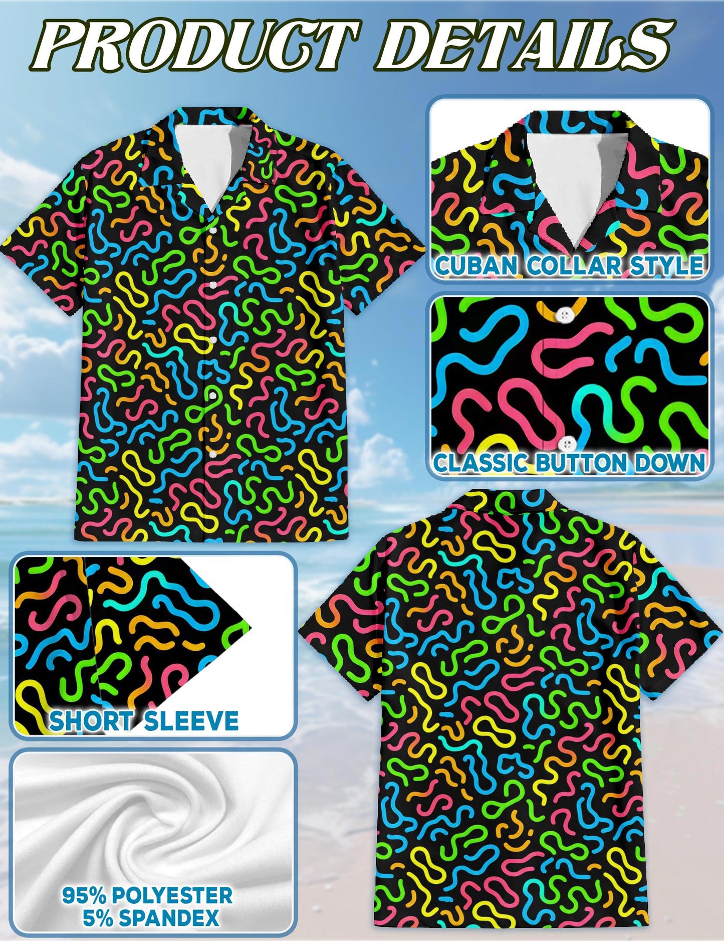 Neon Scribble Art Hawaiian Shirt for Men, Button Down Aloha Shirt - Azhawaiian